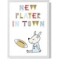 ARTZE Cute New Player in Town Scandi Quote Framed Print SIZE: A2 with White Frame in Pale Blue | Size: A3