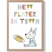 ARTZE Cute New Player in Town Scandi Quote Framed Print SIZE: A3 with Oak Frame in Pale Blue