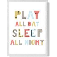 ARTZE Cute Play All Day Scandi Quote Framed Print SIZE: A2 with White Frame in Pale Blue | Size: A3
