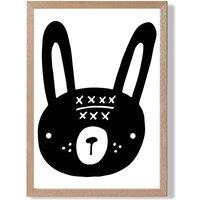 ARTZE Cute Black Rabbit Scandi Animal Framed Print SIZE: A4 with Oak Frame | Size: A3
