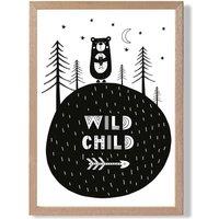 ARTZE Cute Wild Child Scandi Quote Framed Print SIZE: A2 with Oak Frame in Black | Size: A3