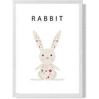 ARTZE Cute Pink Floral Rabbit Framed Print SIZE: A4 with White Frame