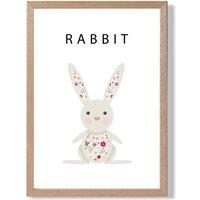 ARTZE Cute Pink Floral Rabbit Framed Print SIZE: A2 with Oak Frame | Size: A3