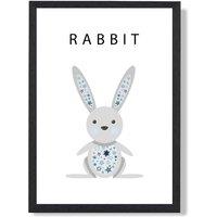 ARTZE Cute Rabbit with Blue Stars Framed Print SIZE: A3 with Black Frame in Pale Blue | Size: A4