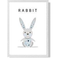 ARTZE Cute Rabbit with Blue Stars Framed Print SIZE: A2 with White Frame in Pale Blue | Size: A4