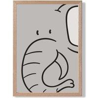 ARTZE Cute Cartoon Style Elephant Framed Print SIZE: A2 with Oak Frame in Grey | Size: A3