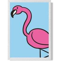 ARTZE Cute Cartoon Style Flamingo Framed Print SIZE: A3 with White Frame in Pink