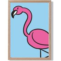 ARTZE Cute Cartoon Style Flamingo Framed Print SIZE: A3 with Oak Frame in Pink