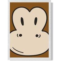 ARTZE Cute Cartoon Style Monkey Face Framed Print SIZE: A4 with White Frame in Brown | Size: A3
