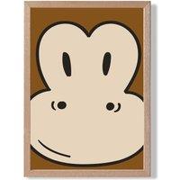 ARTZE Cute Cartoon Style Monkey Face Framed Print SIZE: A2 with Oak Frame in Brown | Size: A3