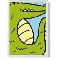 ARTZE Cute Cartoon Style Crocodile Framed Print SIZE: A4 with White Frame in Bright Green | Size: A3
