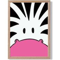ARTZE Cute Cartoon Style Zebra Face Framed Print SIZE: A4 with Oak Frame in Black