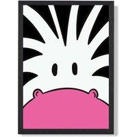 ARTZE Cute Cartoon Style Zebra Face Framed Print SIZE: A2 with Black Frame | Size: A3