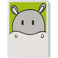 ARTZE Cute Cartoon Style Hippo Face Framed Print SIZE: A3 with White Frame in Grey
