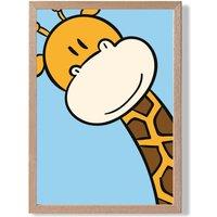 ARTZE Cute Cartoon Style Giraffe Face Framed Print SIZE: A3 with Oak Frame in Brown