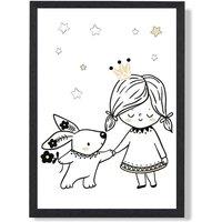 ARTZE Scandi Princess Little & Rabbit Framed Print SIZE: A3 with Black Frame