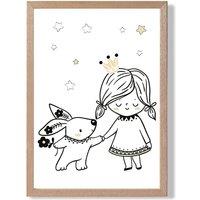 ARTZE Scandi Princess Little & Rabbit Framed Print SIZE: A4 with Oak Frame in Black | Size: A3