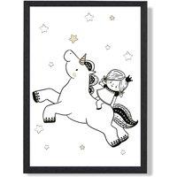 ARTZE Scandi Princess Little & Unicorn Framed Print SIZE: A3 with Black Frame