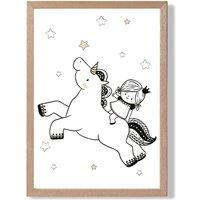 ARTZE Scandi Princess Little & Unicorn Framed Print SIZE: A3 with Oak Frame in Black