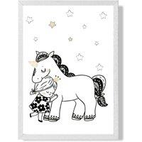ARTZE Scandi Princess Little Hugging Unicorn Framed Print SIZE: A3 with White Frame in Black | Size: A4