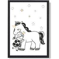 ARTZE Scandi Princess Little Hugging Unicorn Framed Print SIZE: A2 with Black Frame | Size: A3