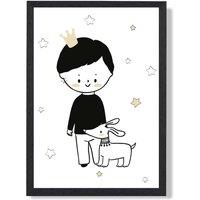ARTZE Scandi Prince Little Boy with Dog Framed Print SIZE: A3 with Black Frame | Size: A4