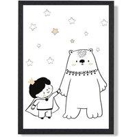 ARTZE Scandi Prince Little Boy with Bear Framed Print SIZE: A3 with Black Frame