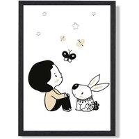 ARTZE Scandi Prince Little Boy with Rabbit Framed Print SIZE: A4 with Black Frame | Size: A3