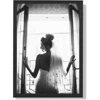 ARTZE Bride in Window Fashion Black & White Photo Framed Print SIZE: A4 with Black Frame
