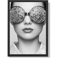 ARTZE Girl with Silver Bling Sunglasses Fashion Black & White Photo Framed Print SIZE: A2 with Black Frame | Size: A3