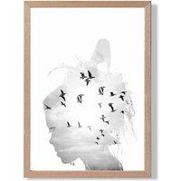 ARTZE Abstract & Seabirds Fashion Black & White Photo Framed Print SIZE: A4 with Oak Frame | Size: A3