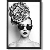 ARTZE Girl with Dark Sunglasses Fashion Black & White Photo Framed Print SIZE: A3 with Black Frame | Size: A4