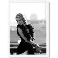 ARTZE Woman on a Paris Balcony Fashion Black & White Photo Framed Print SIZE: A2 with White Frame | Size: A3