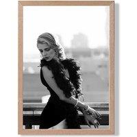 ARTZE Woman on a Paris Balcony Fashion Black & White Photo Framed Print SIZE: A3 with Oak Frame
