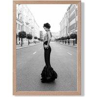 ARTZE Woman n Paris Street Fashion Black & White Photo Framed Print SIZE: A4 with Oak Frame