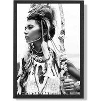ARTZE Warrior Woman Fashion Black & White Photo Framed Print SIZE: A4 with Black Frame