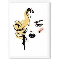 ARTZE Fashion Face Pen & Ink Sketch Framed Print SIZE: A3 with White Frame in Yellow