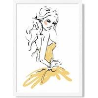 ARTZE Fashion Woman Pen & Ink Sketch Framed Print SIZE: A4 with White Frame in Yellow | Size: A3