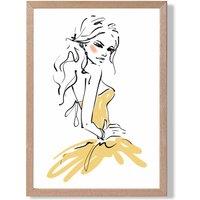 ARTZE Fashion Woman Pen & Ink Sketch Framed Print SIZE: A4 with Oak Frame in Yellow | Size: A3