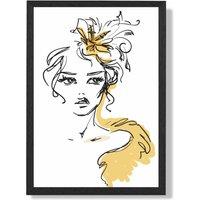 ARTZE Female Fashion Pen & Ink Sketch Framed Print SIZE: A3 with Black Frame in Yellow | Size: A4