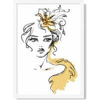 ARTZE Female Fashion Pen & Ink Sketch Framed Print SIZE: A4 with White Frame in Yellow | Size: A3