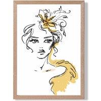 ARTZE Female Fashion Pen & Ink Sketch Framed Print SIZE: A4 with Oak Frame in Yellow | Size: A3