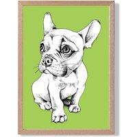 ARTZE Sketch French Bulldog on Bright Green Framed Print SIZE: A3 with Oak Frame | Size: A4