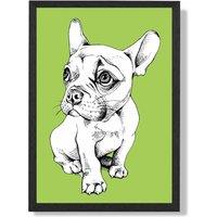 ARTZE Sketch French Bulldog on Bright Green Framed Print SIZE: A2 with Black Frame | Size: A3