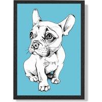 ARTZE Sketch French Bulldog on Bright Blue Framed Print SIZE: A4 with Black Frame | Size: A3