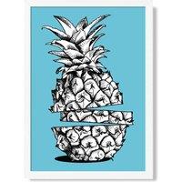 ARTZE Sketch Pineapple on Bright Blue Framed Print SIZE: A3 with White Frame