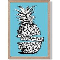 ARTZE Sketch Pineapple on Bright Blue Framed Print SIZE: A3 with Oak Frame