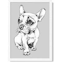 ARTZE Sketch French Bulldog on Light Grey Framed Print SIZE: A2 with White Frame | Size: A4