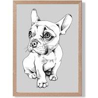 ARTZE Sketch French Bulldog on Light Grey Framed Print SIZE: A4 with Oak Frame