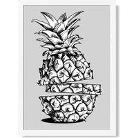 ARTZE Sketch Pineapple on Light Grey Framed Print SIZE: A3 with White Frame